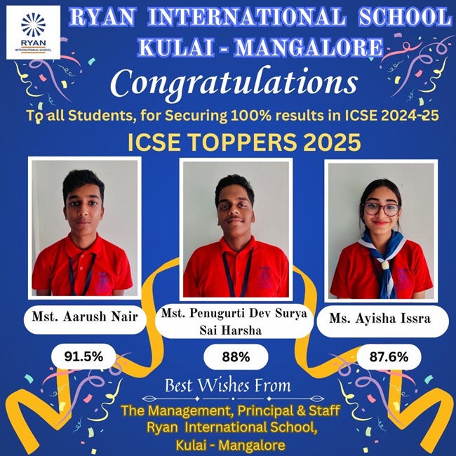 Ryan International School, Kulai, Achieves 100% Pass Rate in ICSE Examination