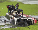 Hassan : Bus plunges into a lake near Belur: 15  dead