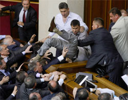 MPs scuffle in Ukraine parliament
